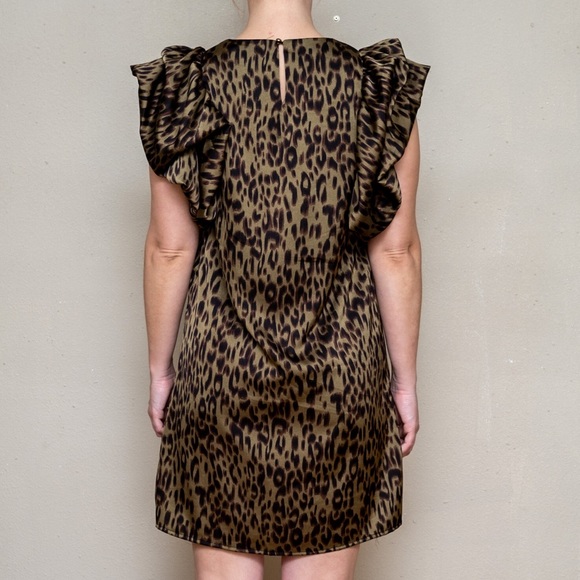 THML sz S green Leopard print puff sleeve dress - Picture 9 of 11